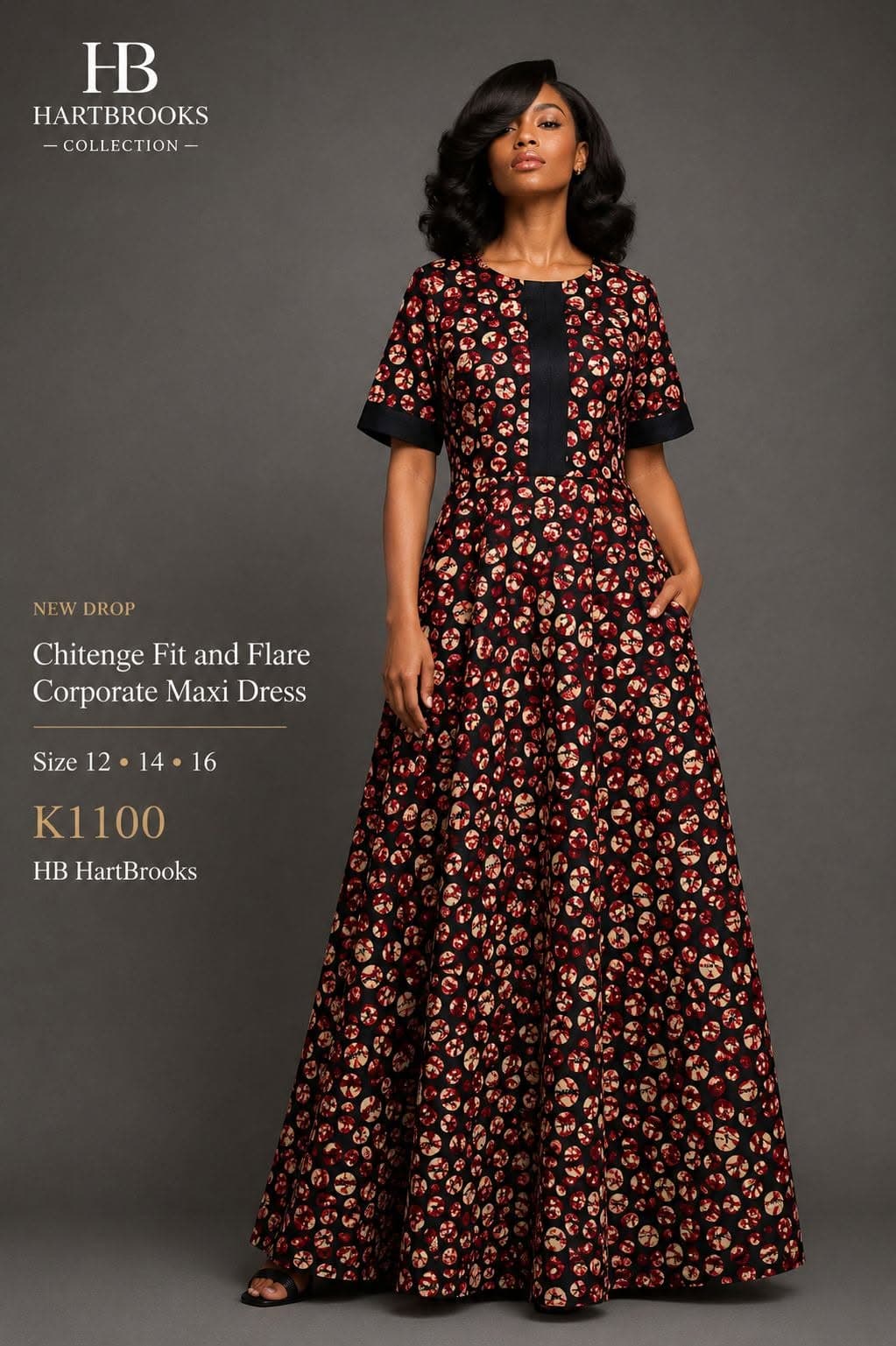Chitenge Fit and Flare Corporate Maxi Dress by Hartbrooks